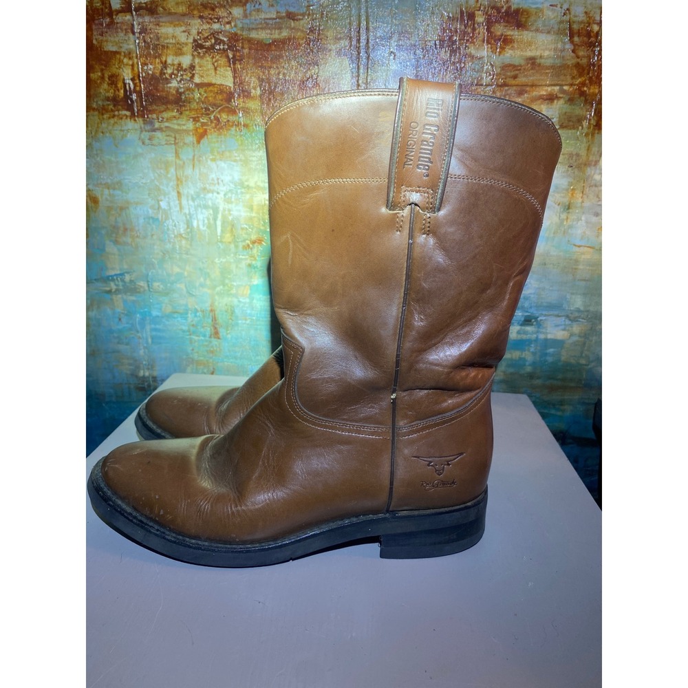 Rio Grande Original Mens Tan Brown Leather Western Roper‎ Boots Size 27.5 US 9.5